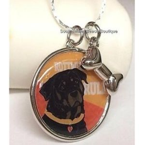 Silver Rottweiler Dog Bone Necklace Breed Rescue